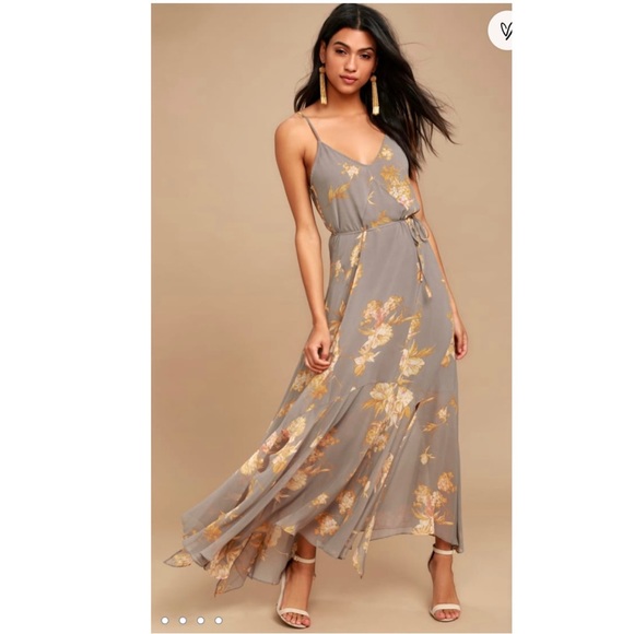 Lulus Feeling Freesia Grey Floral Print Maxi Dress Size XS - Picture 2 of 9